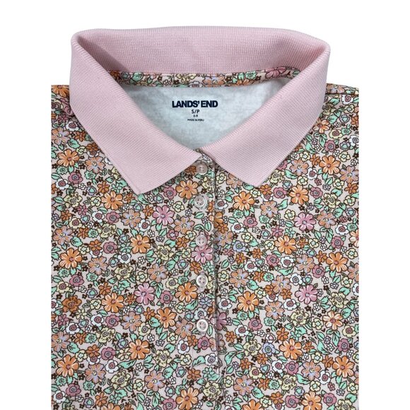 Lands End Girls Floral Polo Shirt Button Front Pink Collar Lightweight Sz S/P - Picture 3 of 7